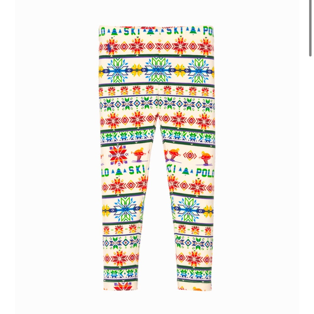 Polo Ralph Lauren Girls Ivory Festive Fair Isle Leggings Winter Ski